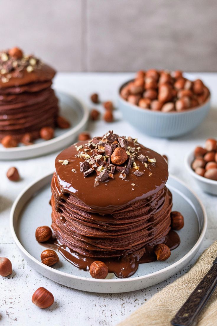 These Chocolate Hazelnut Pancakes are thick…